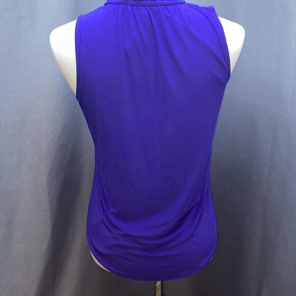 NWT White House Black Market WHBM Purple ruffle sleeve button top XS - Picture 4 of 6